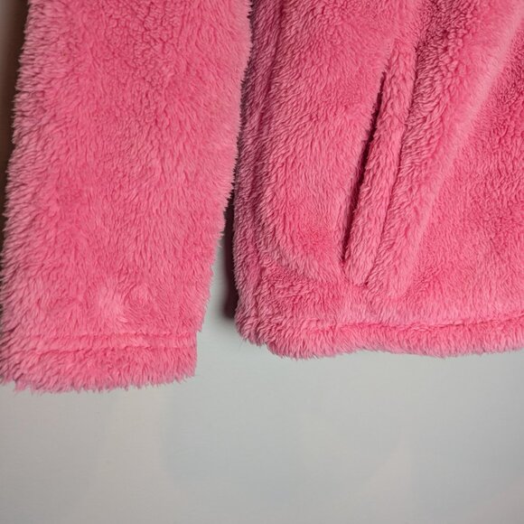 Eddie Bauer Girl's Size L Solid Pink Teddy Bear Fuzzy Fleece zip Hooded Jacket - Picture 4 of 9
